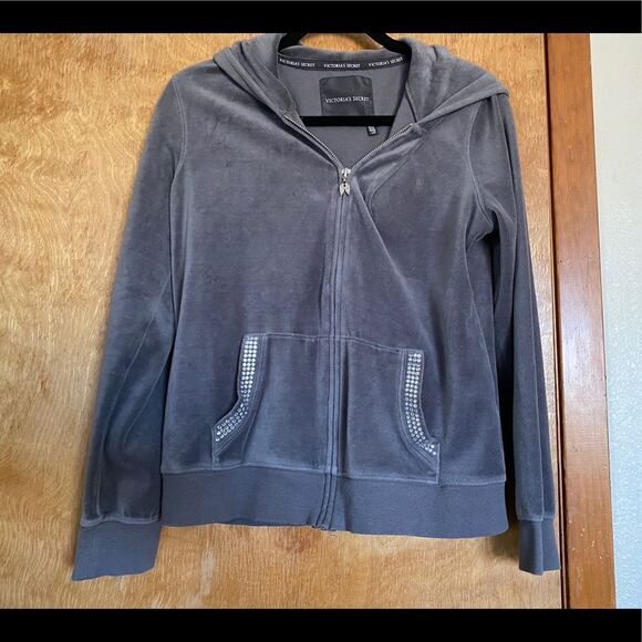 Victoria’s Secret y2k gray bedazzled velvet velour zip up - Picture 5 of 6